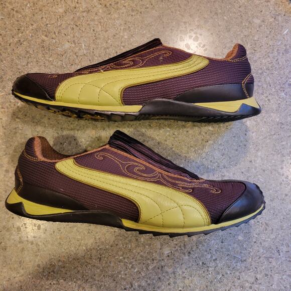 Puma Speedcat Brown and Yellow Scroll Slip on Sneakers Driving Shoes Women's 7.5 - Picture 2 of 9
